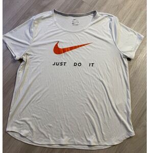 Nike Running Dri-FIT Shirt Womens Large White Just Do It Orange Swoosh Tee